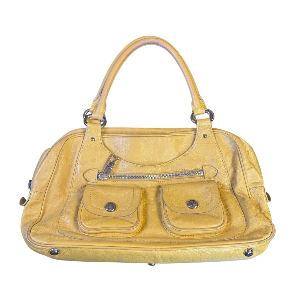 Marc Jacobs Leather Satchel Yellow Shoulder Bag Double Pockets